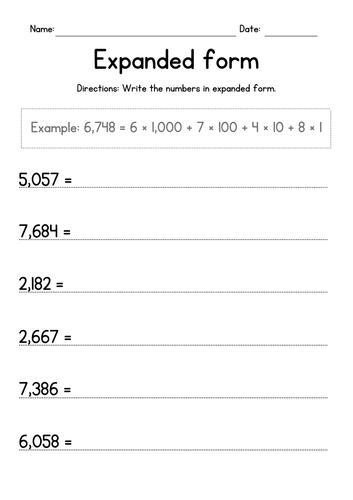Writing 4 Digit Numbers In Expanded Form Worksheets Teaching Resources
