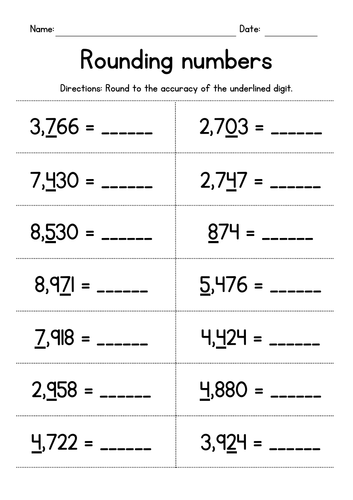 Round to the nearest 10's, 100's, 1000's place - Math Worksheets