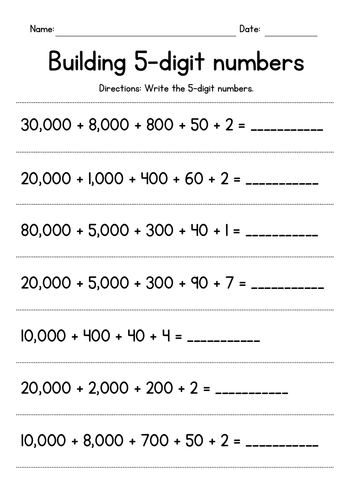 Building 5-Digit Numbers from the Parts - Expanded Form