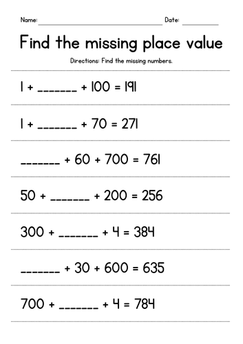 Find the Missing Place Value from 3-Digit Numbers