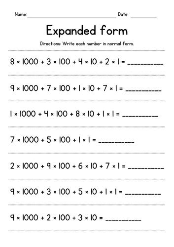 Expanded Form - Writing 4-Digit Numbers in Normal Form