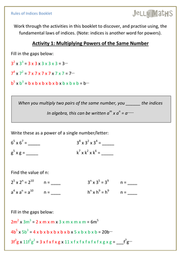 Rules of Indices Booklet