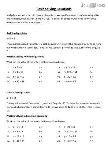 Solving 1 Step Equations Worksheet