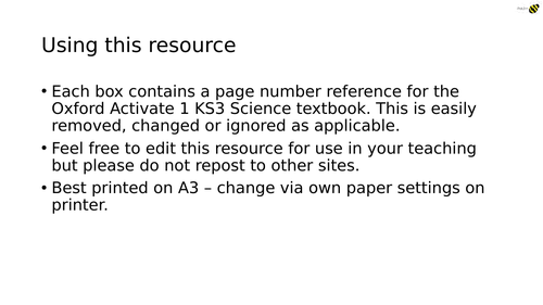 KS3 Cells Revision Mat Worksheet