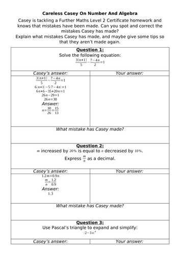 Careless Casey - Number and Algebra