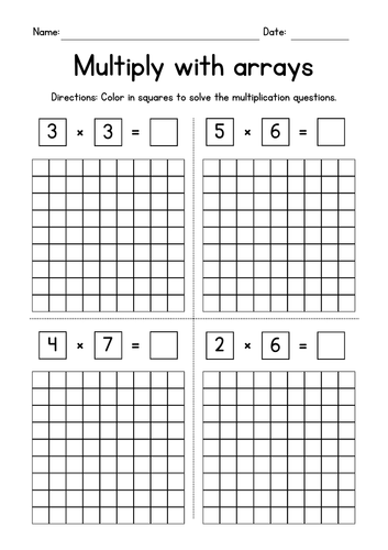 Multiplying with Arrays - Counting & Coloring Worksheets