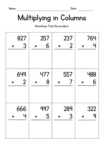 Adding 4 Digit Numbers In Columns