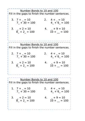 Number bonds to 10 and 100