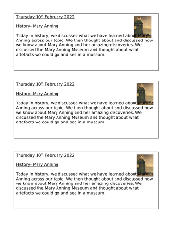 KS1 Mary Anning Sequence of Work