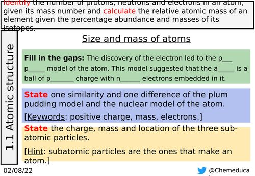 1.1.5 - 6 The size and mass of atoms (AQA GCSE Chemistry)