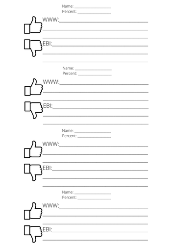 Self/ Peer/ Teacher  WWW and EBI sheet