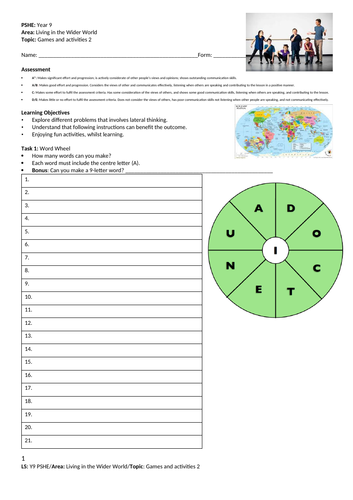 Games and activities 2 - PSHE - Year 9