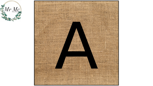 Alphabet display with hessian background