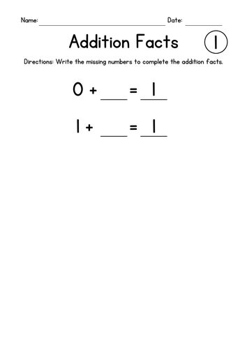 Addition Facts 1-10 Worksheets