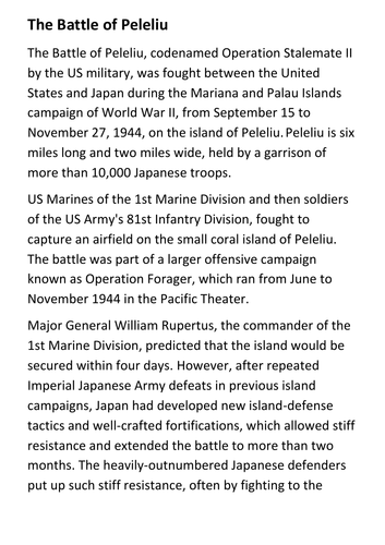 The Battle of Peleliu Handout