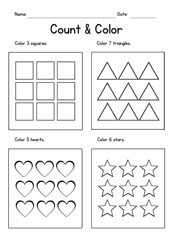Counting & Coloring Shapes Worksheets