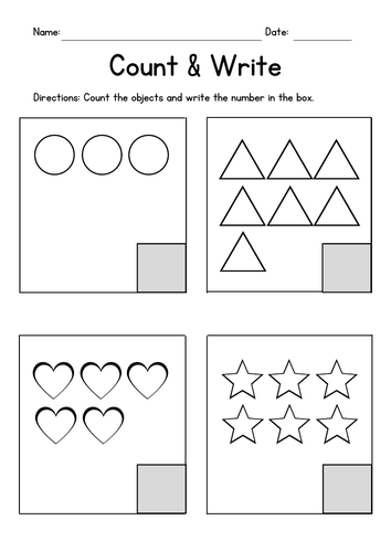 Counting Shapes & Writing Worksheets