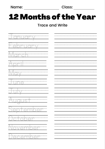 English handwriting KS2 QCA months of the year