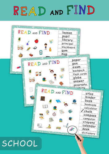 School Vocabulary Read and Find | Back to School Reading Activity | ESL