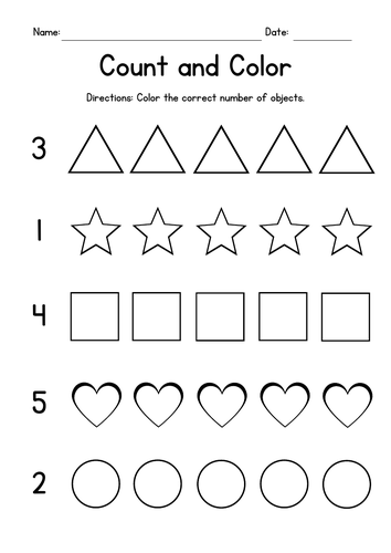 Counting and Coloring Shapes Worksheets