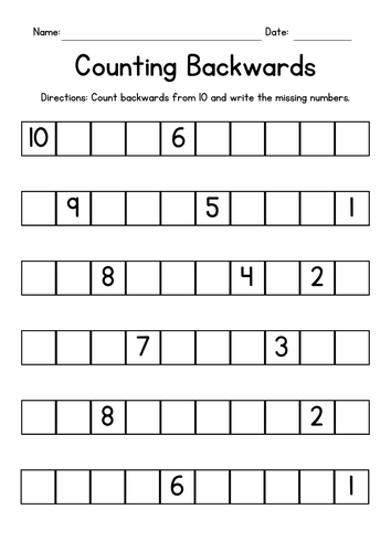 Counting Backwards from 10 Worksheets | Teaching Resources