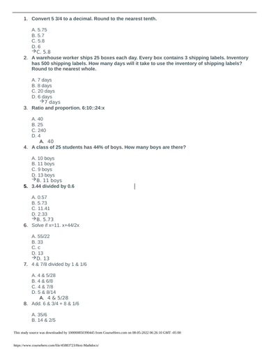 HESI A2 MATHS WITH SOLVED ANSWERS V1 ONLY | Teaching Resources