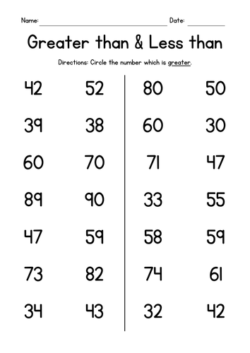 Greater than & Less than (numbers 30-100)