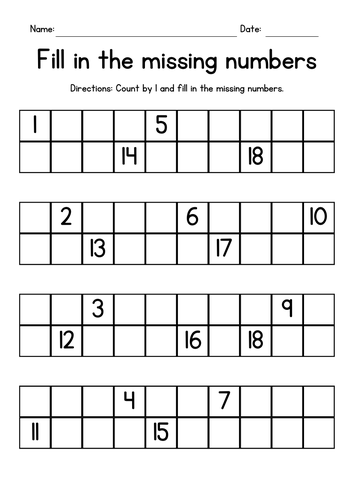 Missing Numbers - Counting to 20