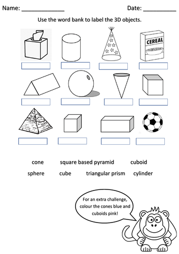 IDENTIFYING 3D SHAPES | REAL LIFE OBJECTS | WORKSHEET | Teaching Resources