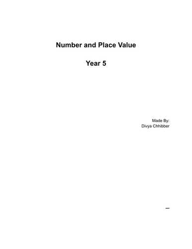 Number and Place Value Booklet Year 5
