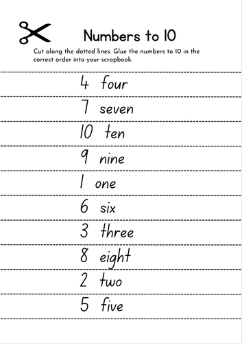 literacy numbers 1 to 10 KS2 QCA worksheet