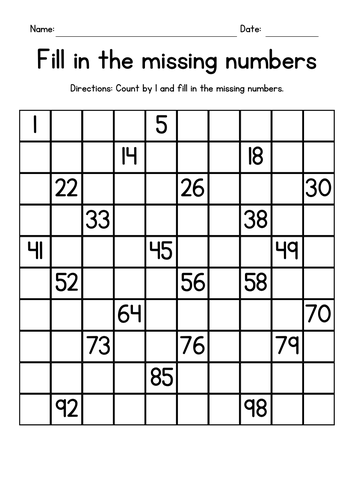 Missing numbers counting to 100 teaching resources