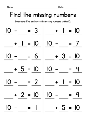 Missing Numbers within 10 | Teaching Resources