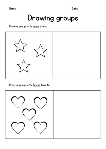 More & Fewer - Drawing Shapes Worksheets