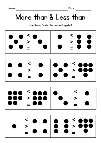 More than & Less than - Counting Dots Worksheets