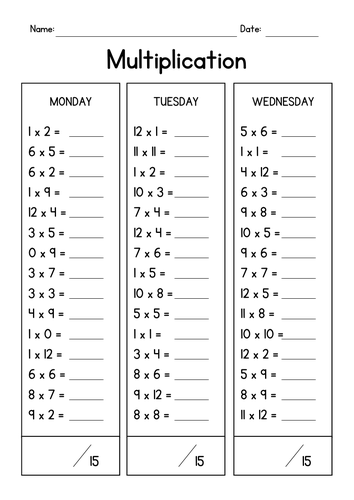 Multiplication - Daily Practice Worksheets