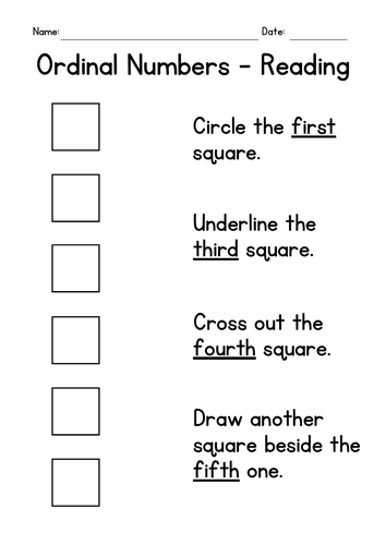 Ordinal Numbers - Reading Worksheets