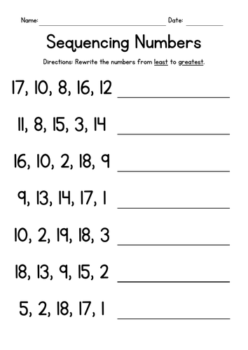 Sequencing Numbers 1-20