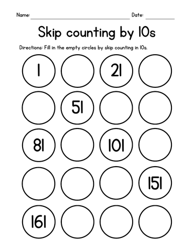 Skip Counting by 10s Worksheets