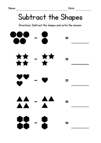 Subtracting Shapes - Subtraction Worksheets