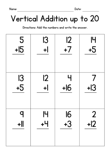 Vertical Addition up to 20