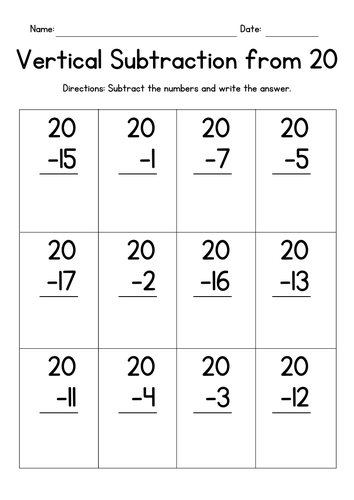 Vertical Subtraction from 20