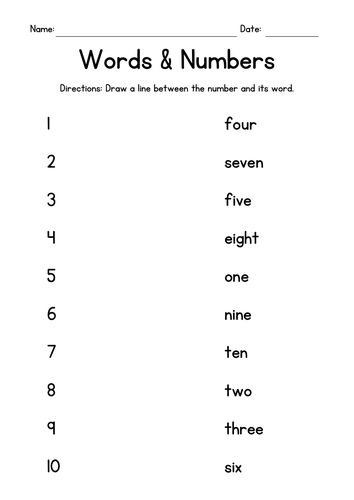 Words & Numbers - Matching Worksheets | Teaching Resources