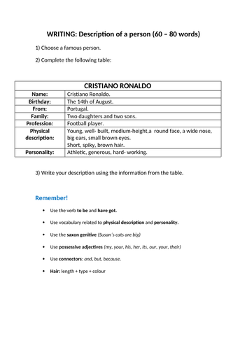 Writing: description of a person