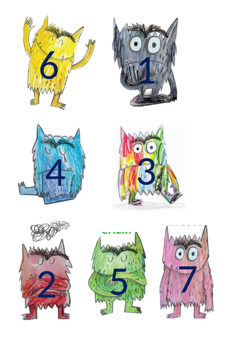 Numbered Colour Monster Characters