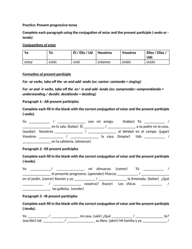 Present progressive mini paragraphs