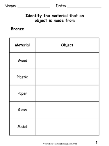 Materials Online Games KS1 Lesson Plan and Worksheets