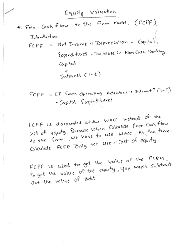Revision of free cash flow firm Notes with an example