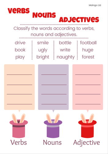 Nouns adjectives verbs primary KS2 English