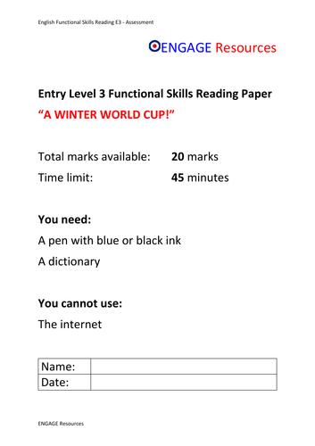 Functional Skills Reading Assessment Qatar 2022